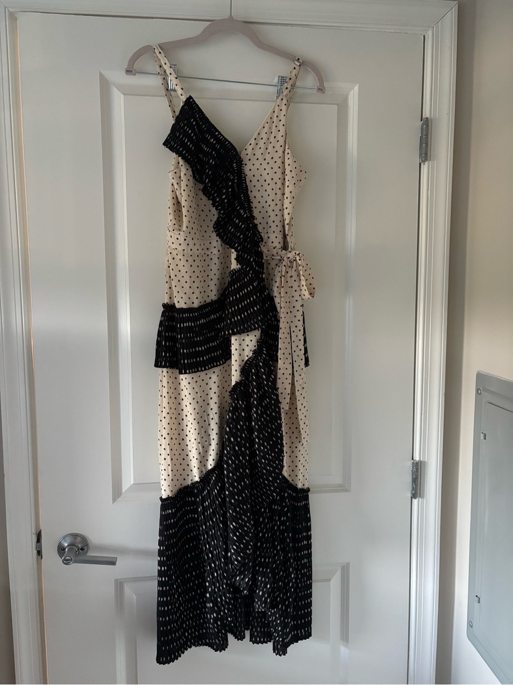 TCEC Black & Cream Polka Dot Ruffle Wrap Maxi Dress